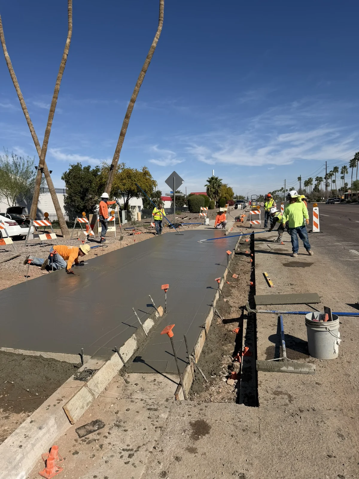 Infrastructure concrete pour along a roadway