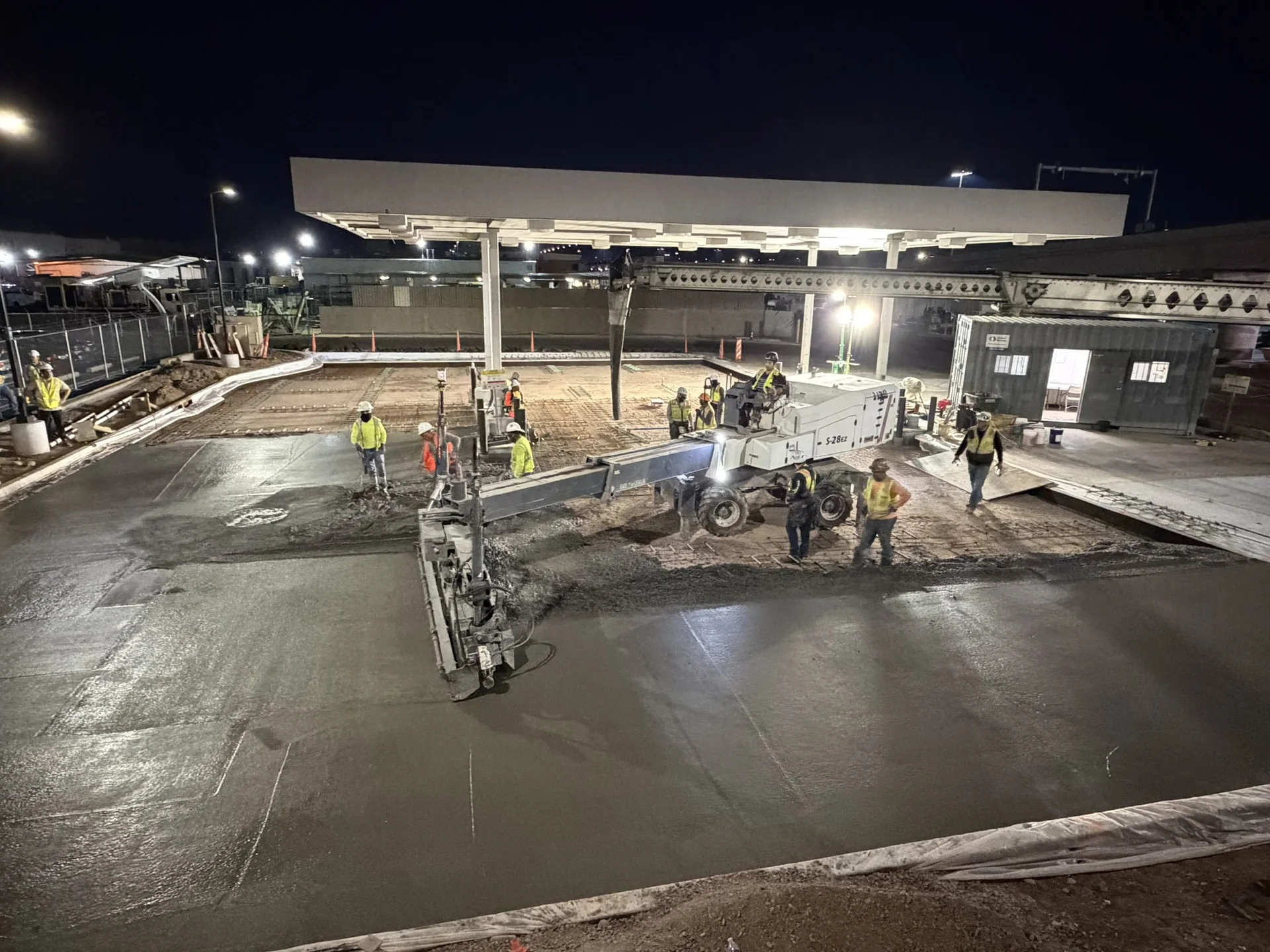 Large nighttime commercial concrete project